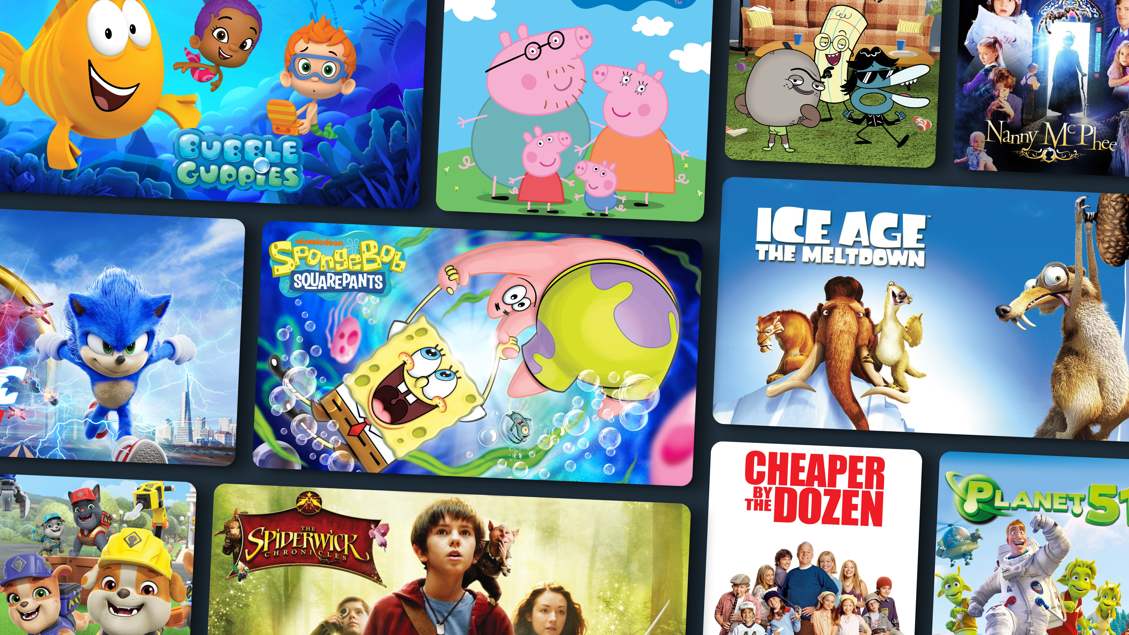 A collage of TV shows and movies show a diverse of content great for families and kids to watch on Philo!